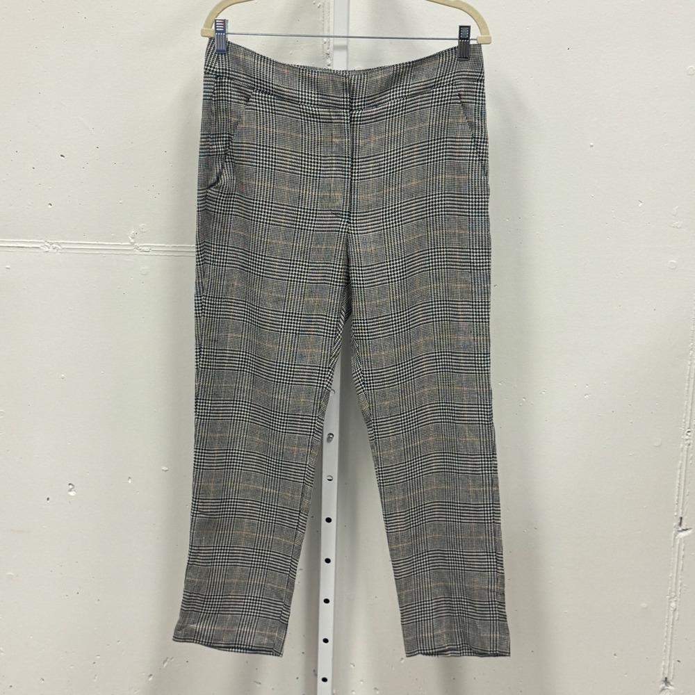 Veronica Beard Glen Plaid Linen Blend Cropped Trousers Pants Size 8 Made in USA